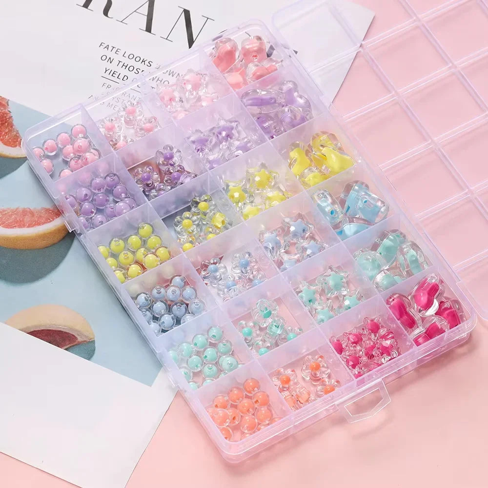 Heart, Flower & Round Acrylic Beads, 174 Pieces
