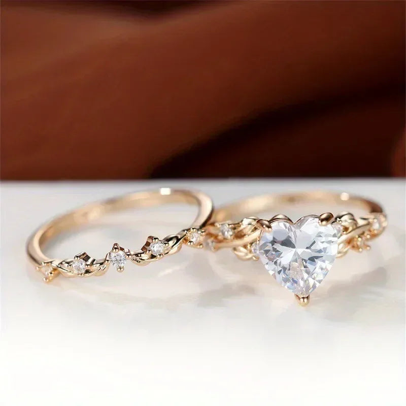 Heart-Shaped Stone Ring Set