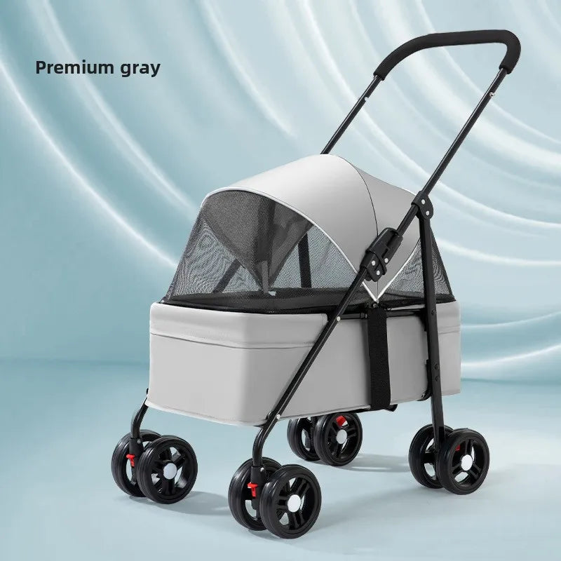 3-in-1 Dog Strollers 4 Wheels Folding Pet Stroller with Detachable Carrier Breathable Visible Mesh Travel