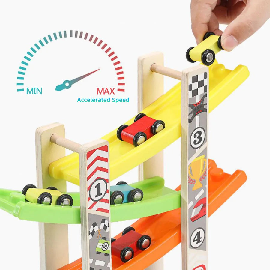 7-Track Wooden Car Ramp Racing Set