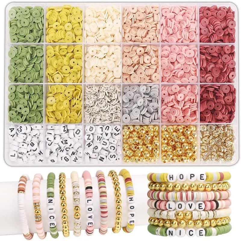 Clay Bead Bracelet-Making Kit with Golden Letter Beads