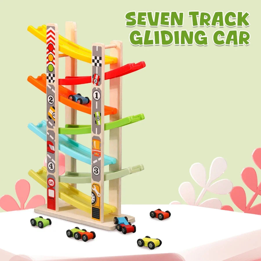 7-Track Wooden Car Ramp Racing Set