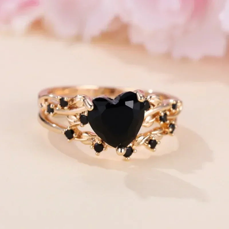 Heart-Shaped Stone Ring Set