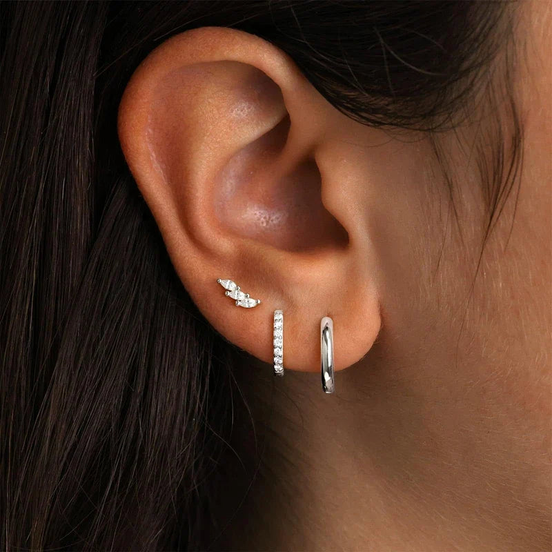 Three-Piece Stainless Steel Hoop & Stud Earring Set