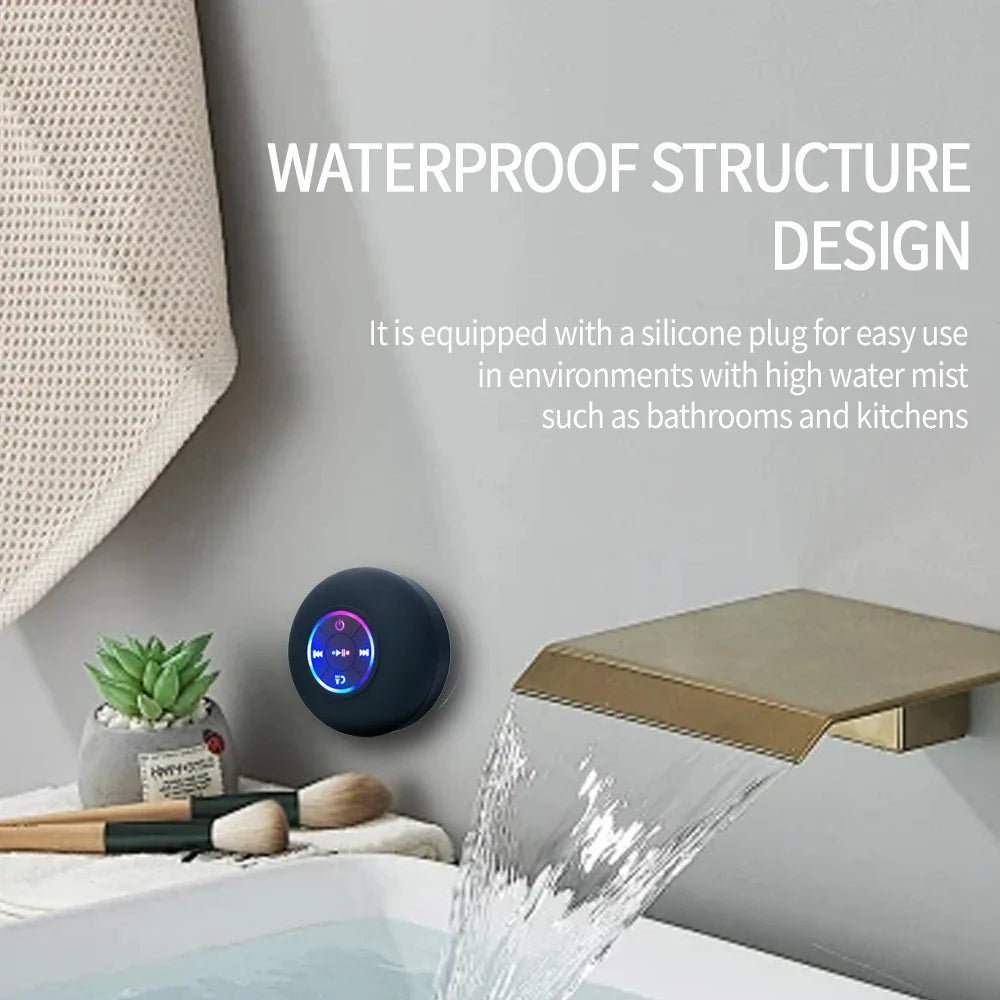 IPX4 Portable Bluetooth Speaker with LED Light & Suction Cup