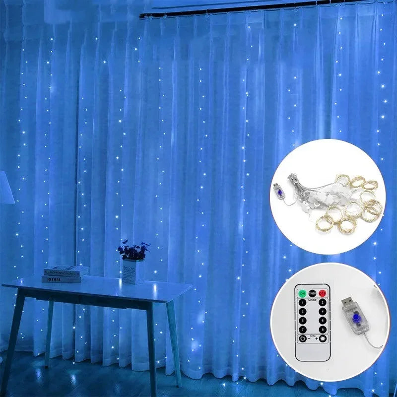 USB LED Curtain Fairy Lights with Remote — 8 Modes