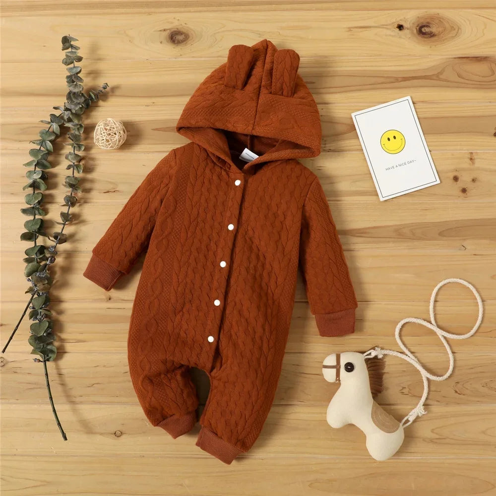Baby Hooded Long-Sleeve Romper with Ears