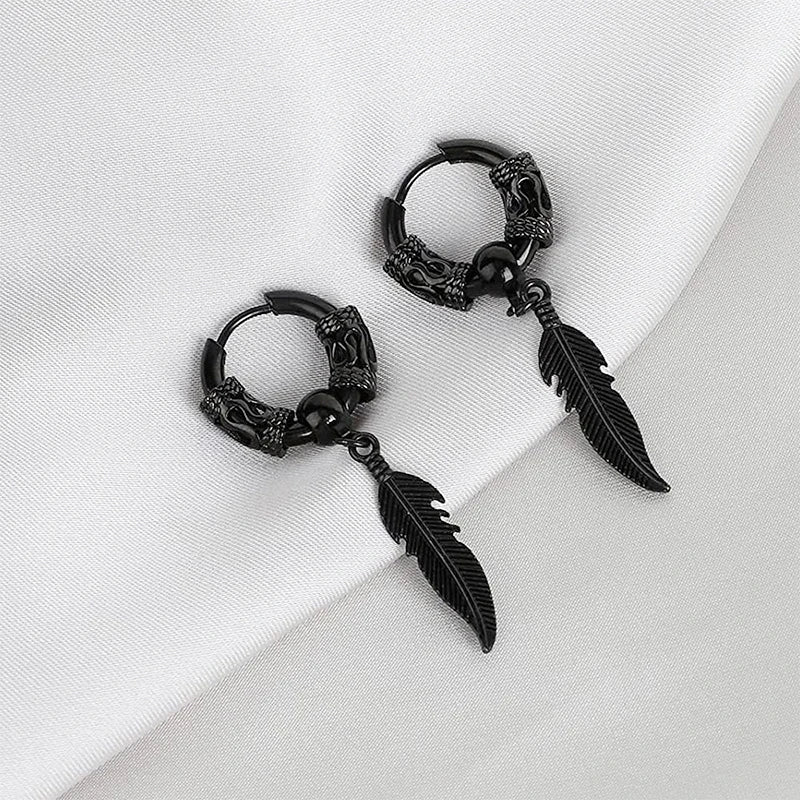 Two-Piece Stainless Steel Feather & Leaf Earring Set