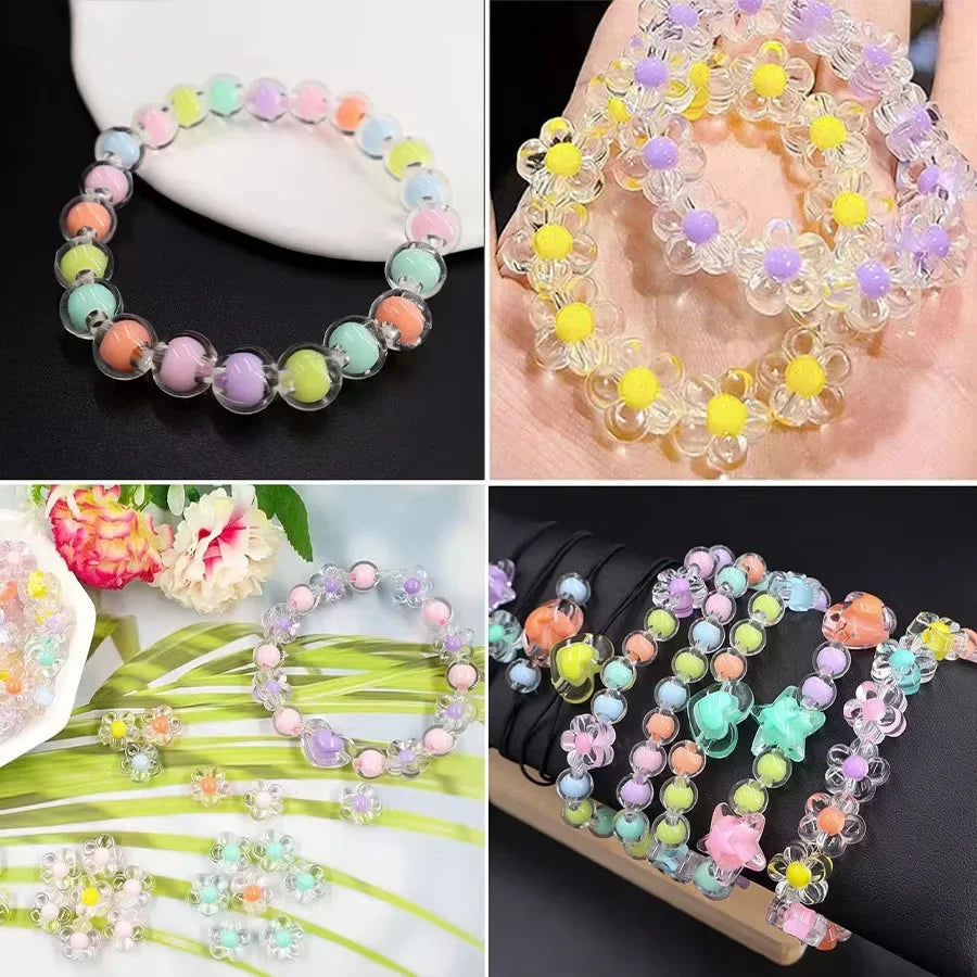 Heart, Flower & Round Acrylic Beads, 174 Pieces