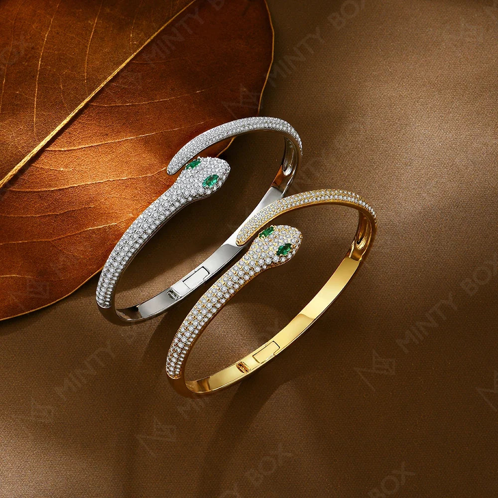MINTYBOX Snake S925 Silver Moissanite Bracelets for Women Lab Diamond 16-19cm 18k Gold Plated Wedding Luxury Fine Jewelry Gift