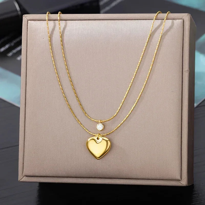 316L Stainless Steel Layered Heart Necklace