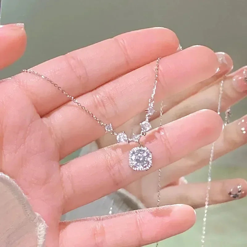 Square Pink Zircon Pendant Necklace