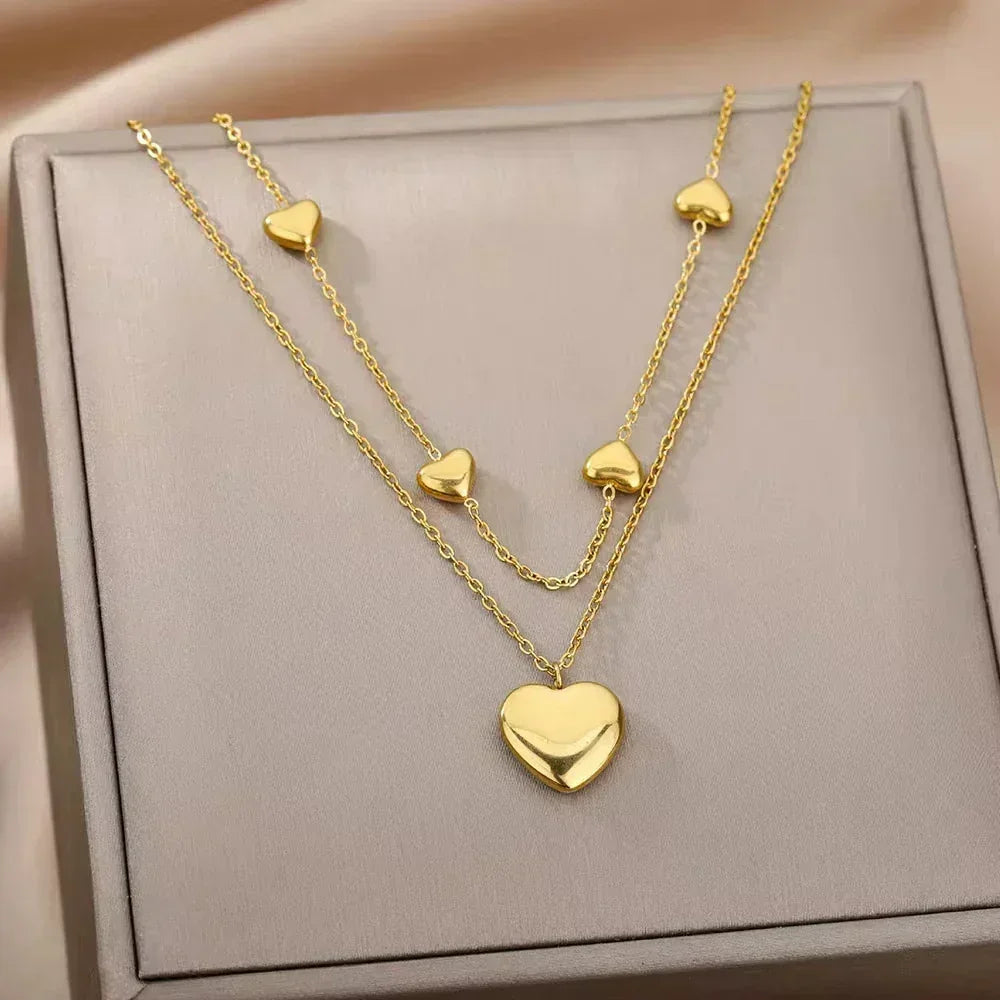 316L Stainless Steel Layered Heart Necklace