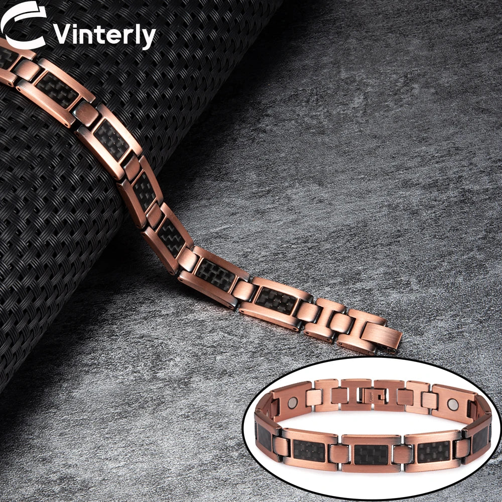 Men's Magnetic Copper & Carbon Fiber Link Bracelet