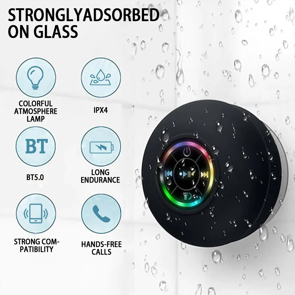 IPX4 Portable Bluetooth Speaker with LED Light & Suction Cup
