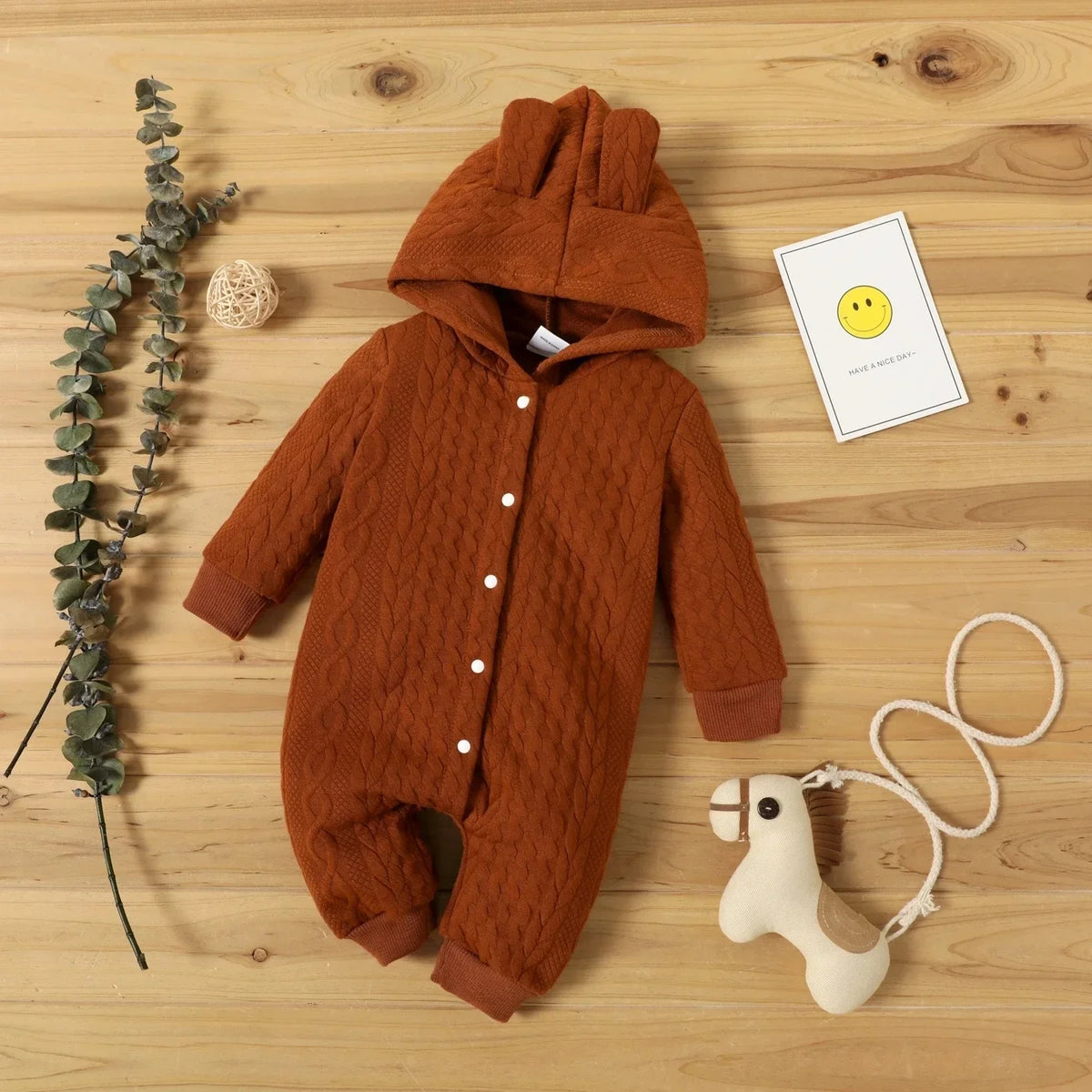 Baby Hooded Long-Sleeve Romper with Ears