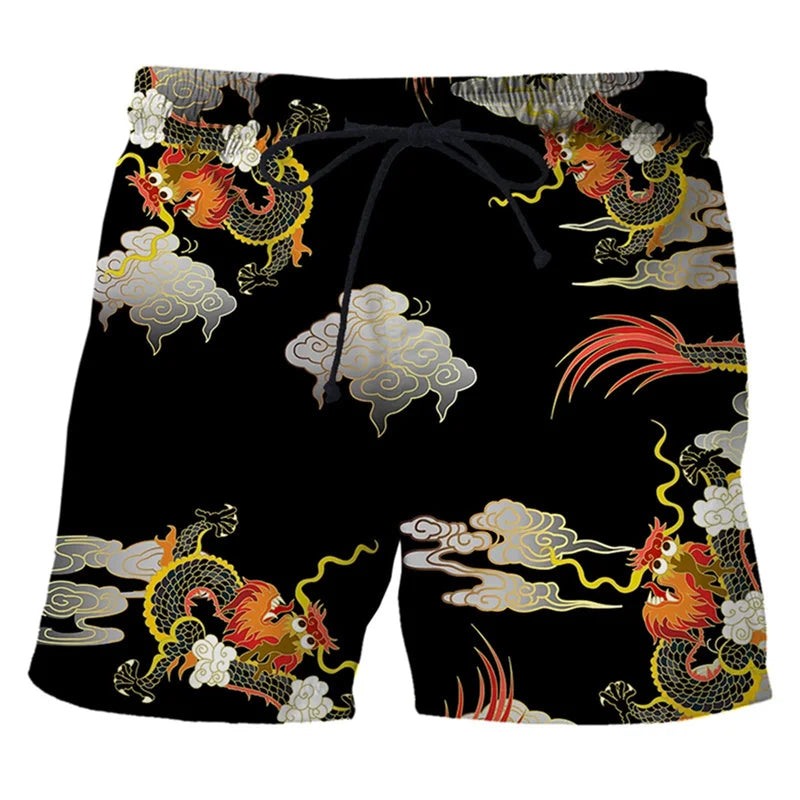 Men's Dragon Print Quick-Dry Swim Trunks