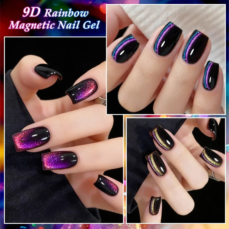9D Rainbow Cat-Eye Magnetic Gel Nail Polish