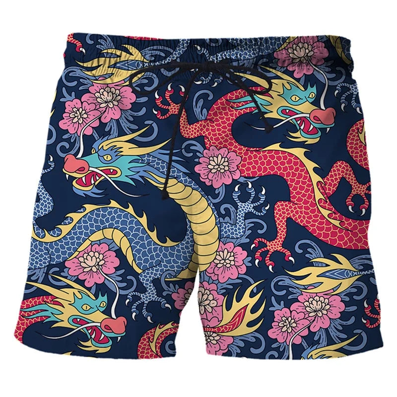 Men's Dragon Print Quick-Dry Swim Trunks