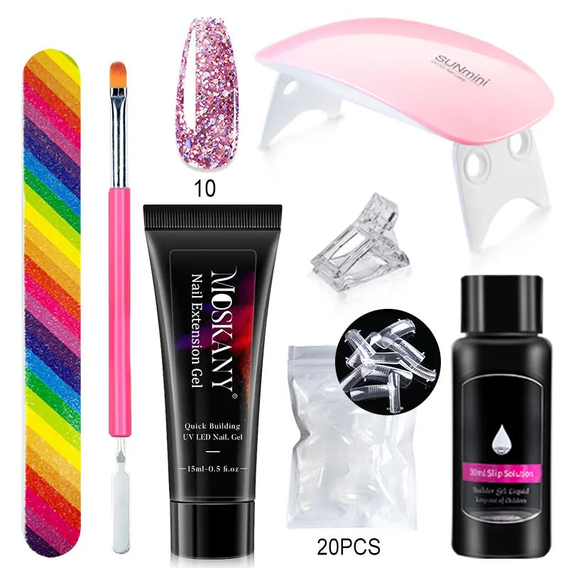 Poly Nail Gel Extension Kit with 6W LED Lamp