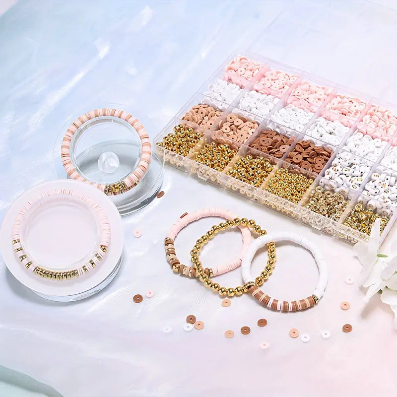 Clay Bead Bracelet-Making Kit with Golden Letter Beads