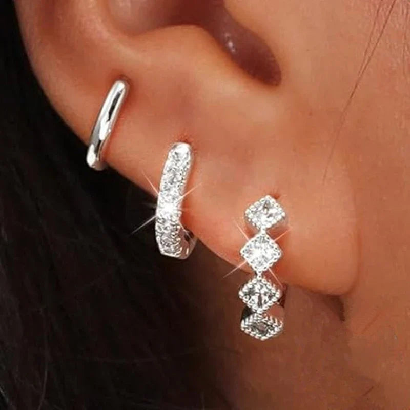 Three-Piece Stainless Steel Hoop & Stud Earring Set