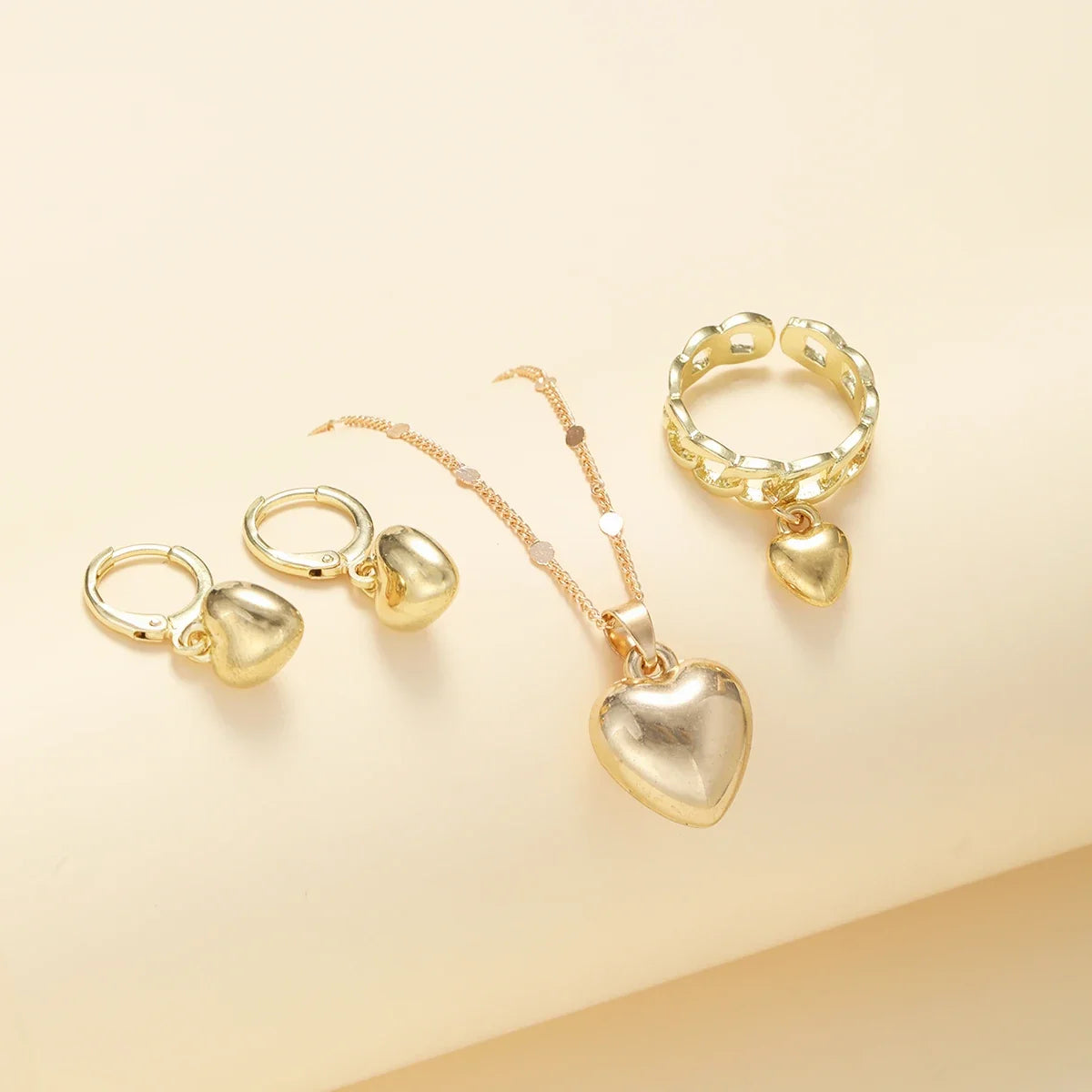 Four-Piece Gold-Tone Heart Jewelry Set