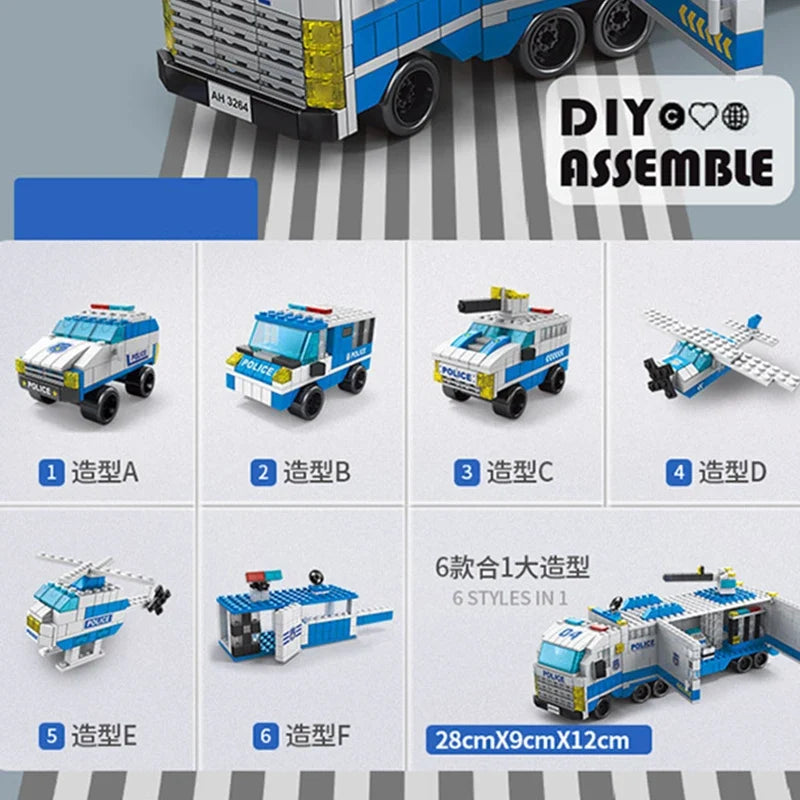 6-in-1 Police, Fire & Construction Building Blocks