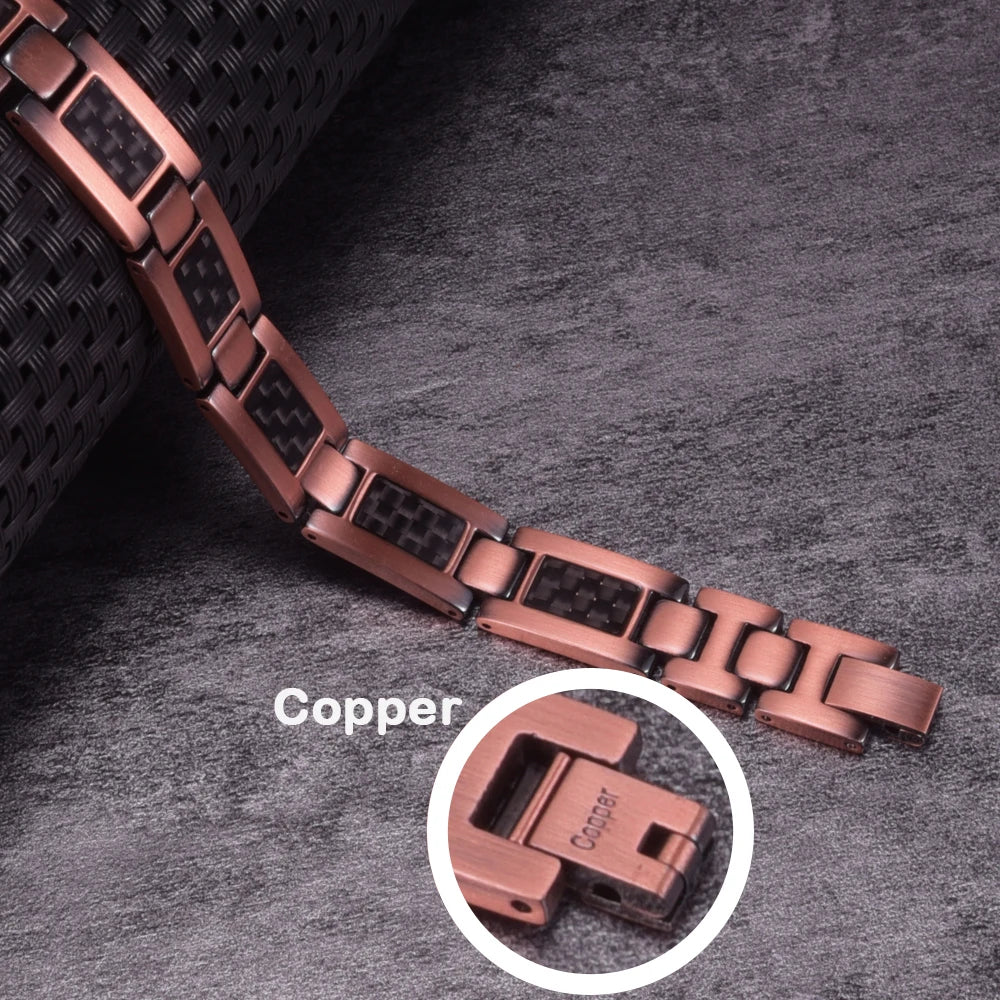 Men's Magnetic Copper & Carbon Fiber Link Bracelet