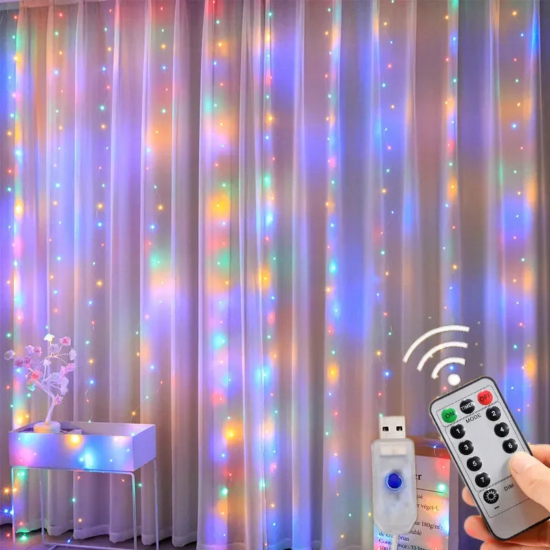 USB LED Curtain Fairy Lights with Remote — 8 Modes