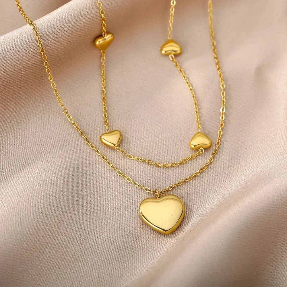 316L Stainless Steel Layered Heart Necklace