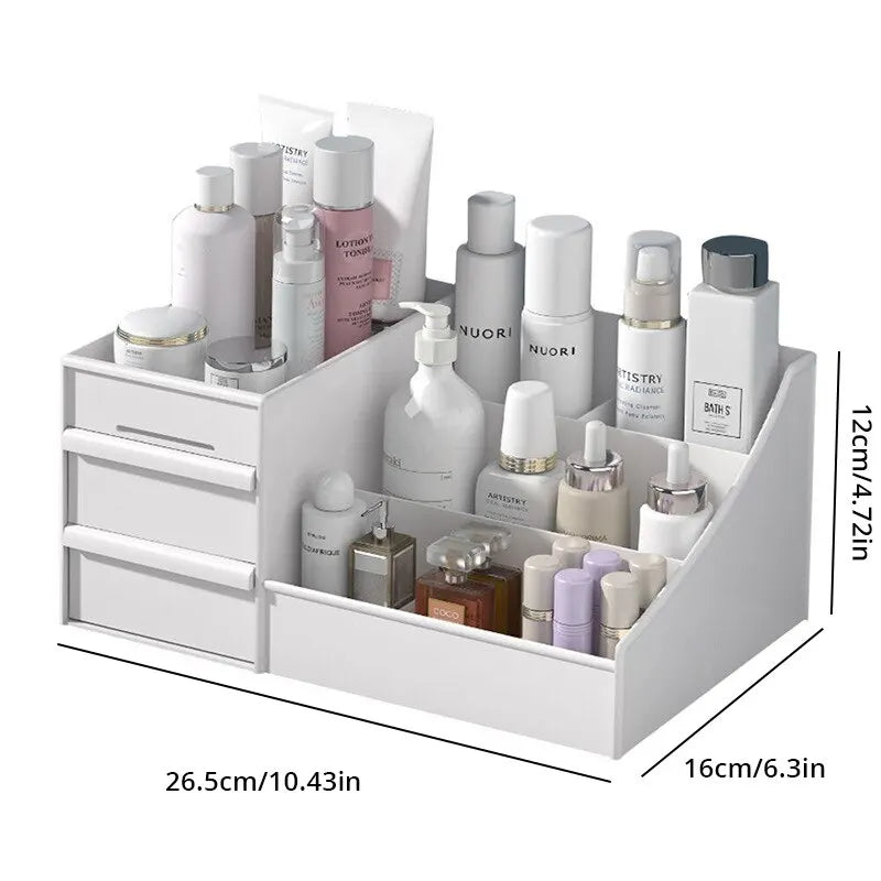 White Desktop Makeup Organizer with Storage Drawer