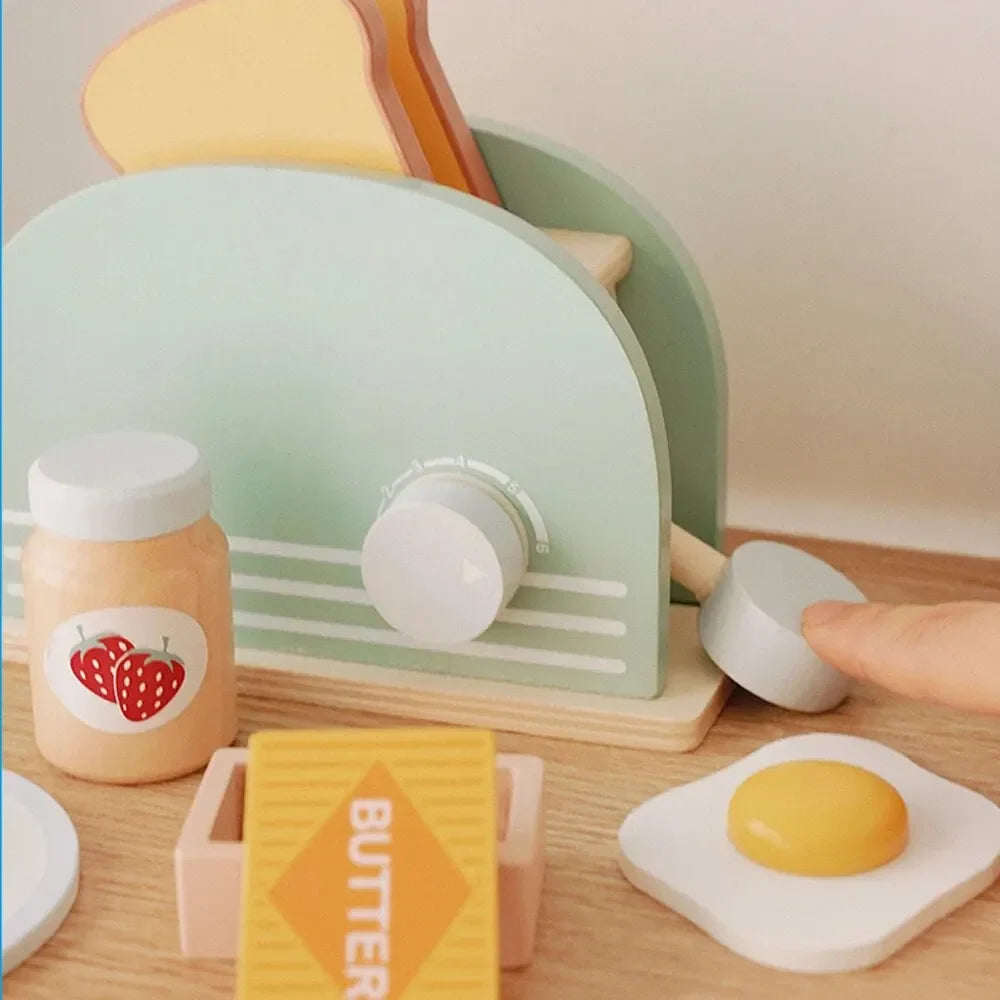 Wooden Pretend Play Toaster & Breakfast Set