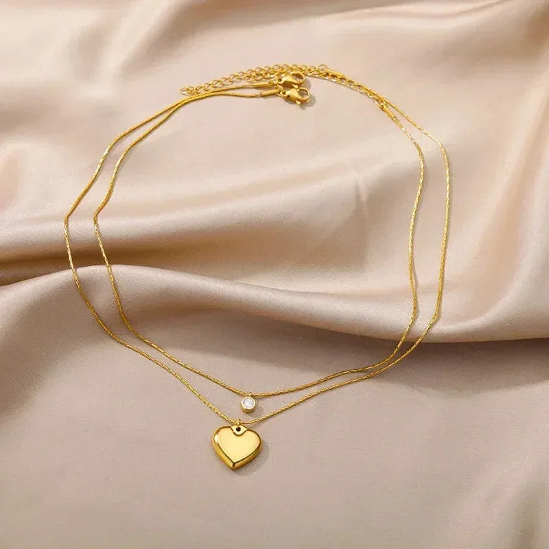 316L Stainless Steel Layered Heart Necklace