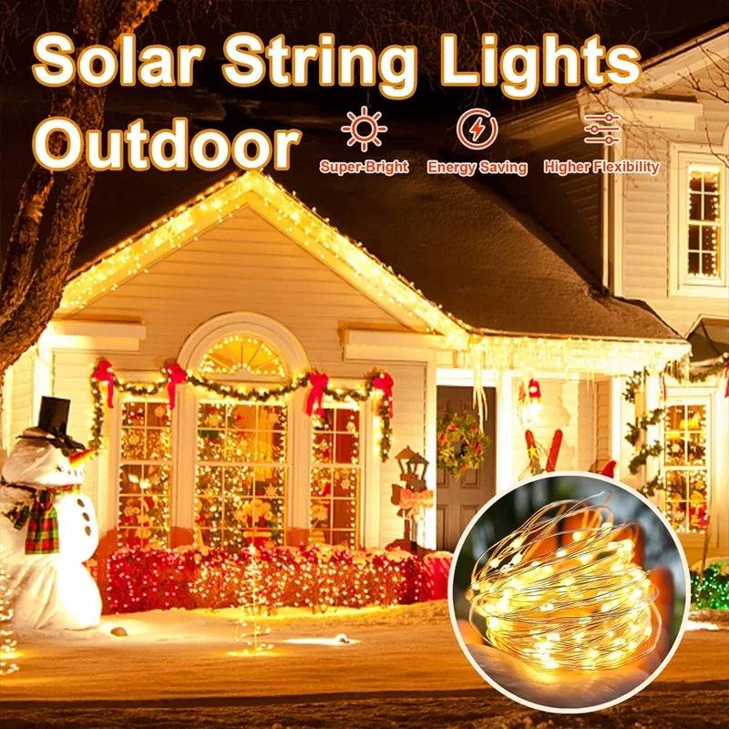 Solar-Powered Outdoor LED String Lights — 50–300 LEDs