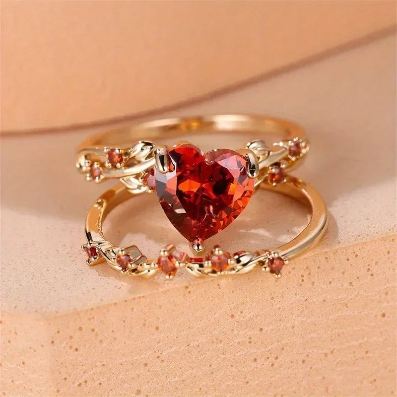 Heart-Shaped Stone Ring Set
