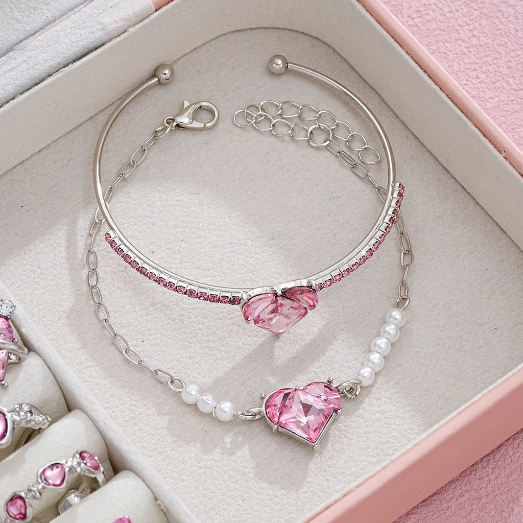 14-Piece Pink Crystal Heart Jewelry Set
