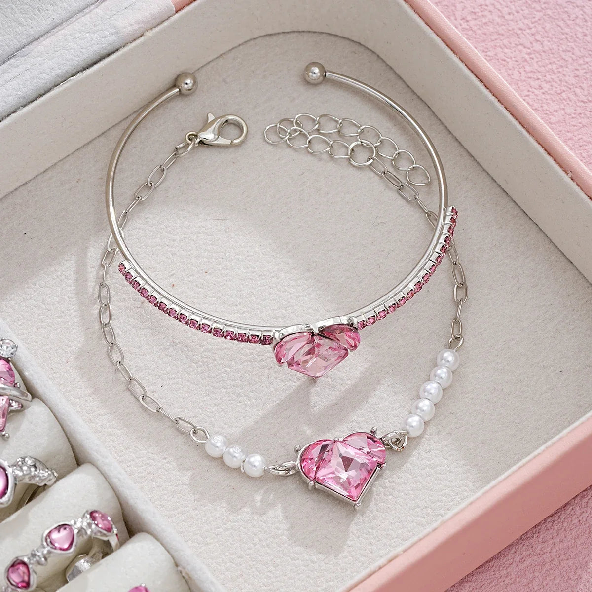 14-Piece Pink Crystal Heart Jewelry Set
