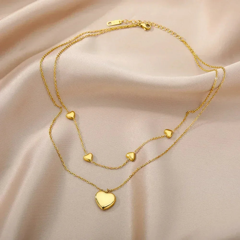 316L Stainless Steel Layered Heart Necklace