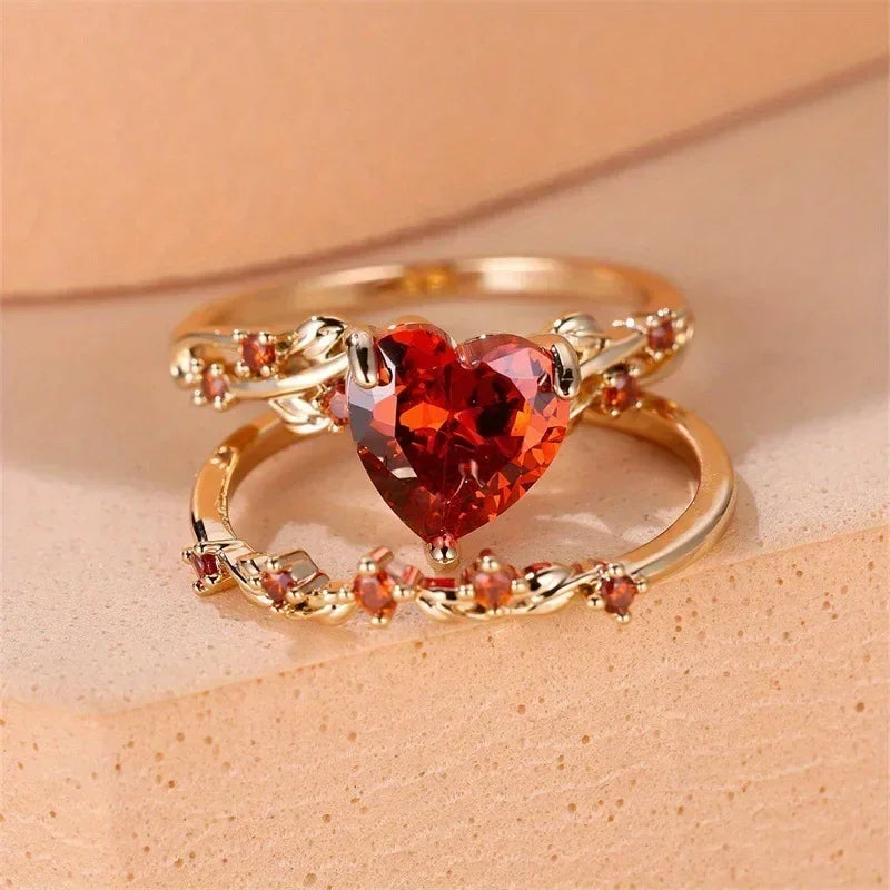 Heart-Shaped Stone Ring Set