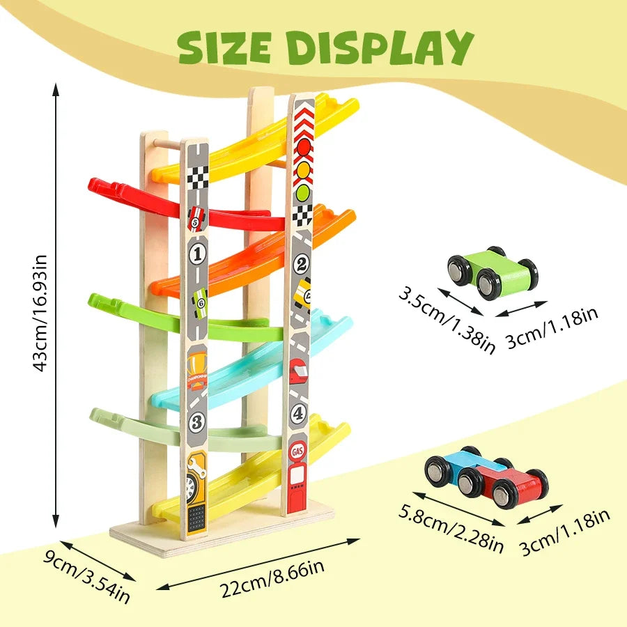 7-Track Wooden Car Ramp Racing Set