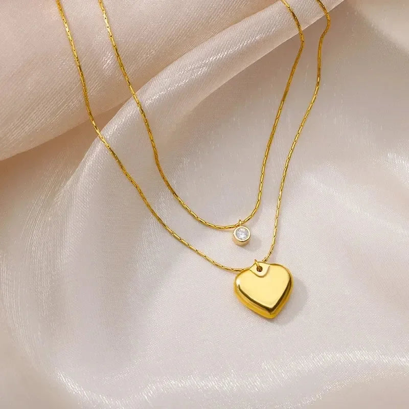 316L Stainless Steel Layered Heart Necklace