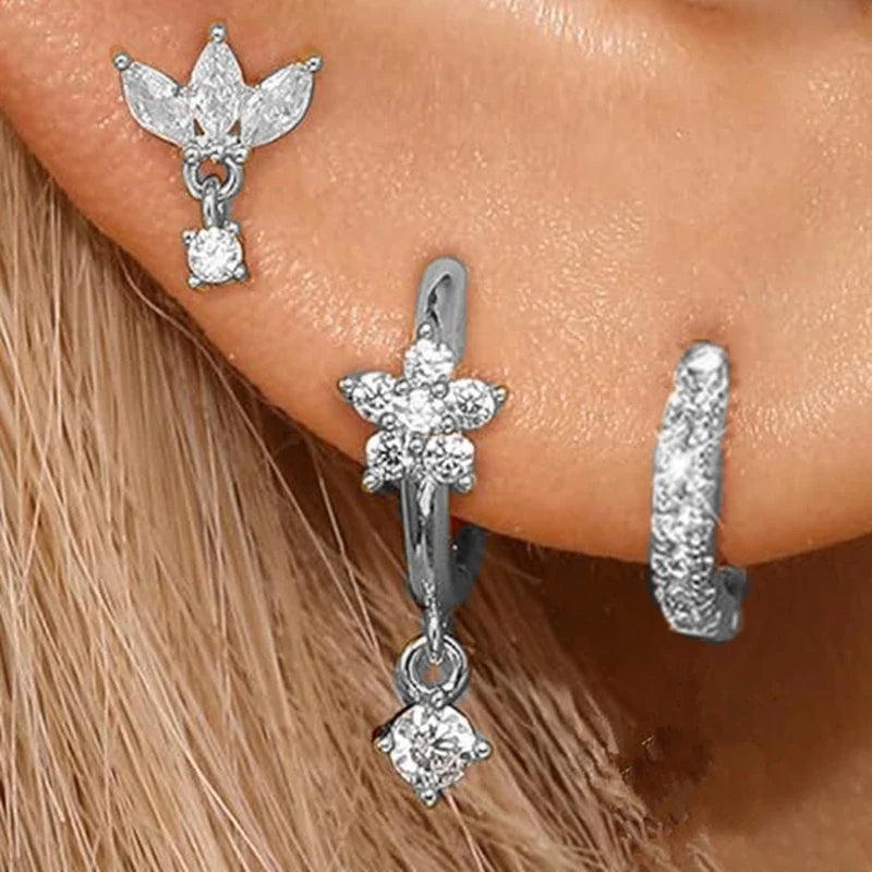 Three-Piece Stainless Steel Hoop & Stud Earring Set