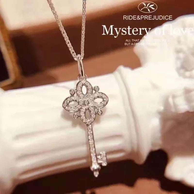 925 Sterling Silver Vintage Key Pendant Necklace