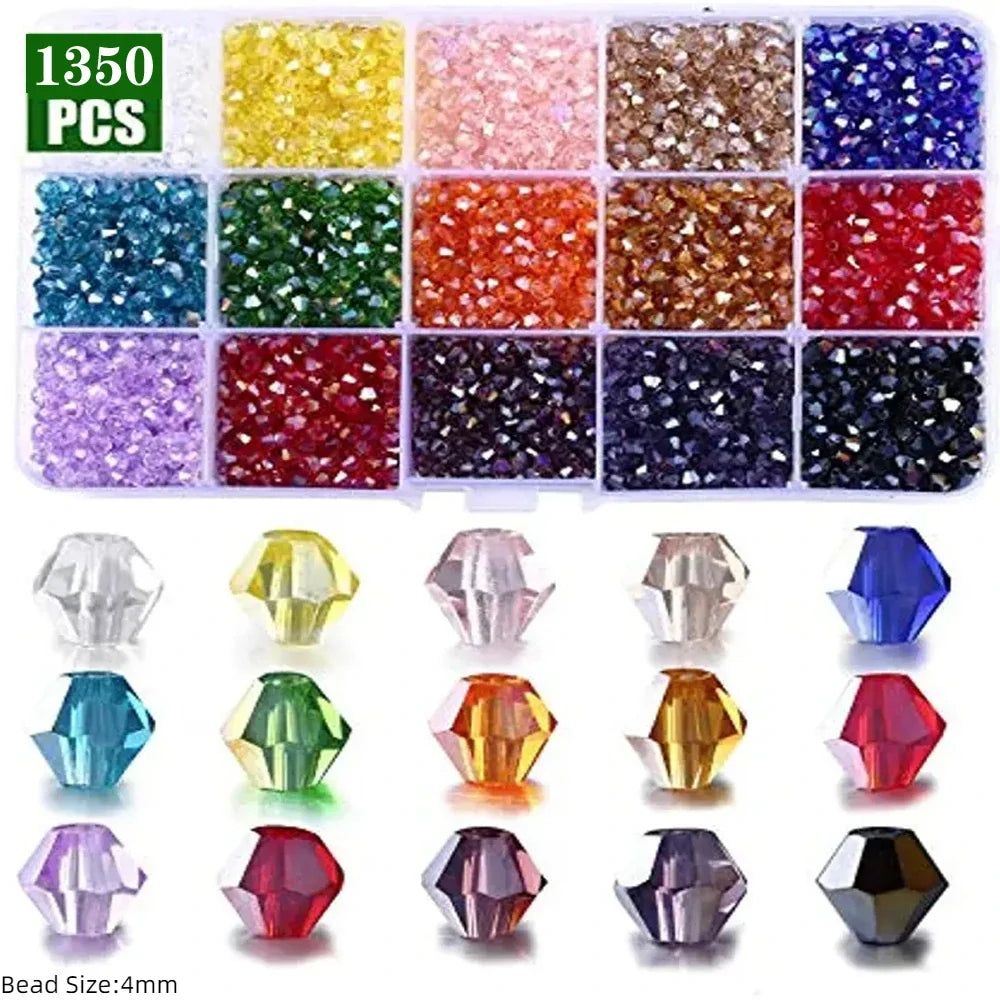 Bicone Crystal Glass Bead Set, 15 Compartments