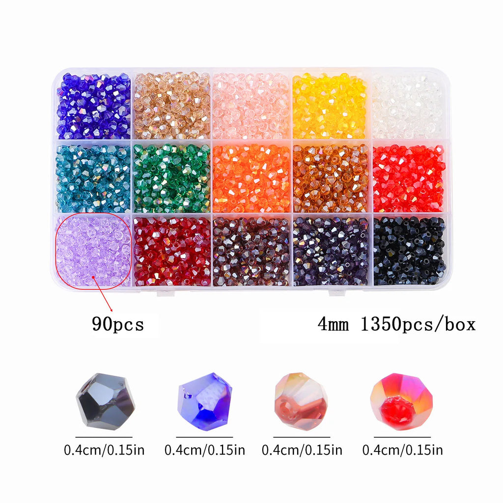 Bicone Crystal Glass Bead Set, 15 Compartments