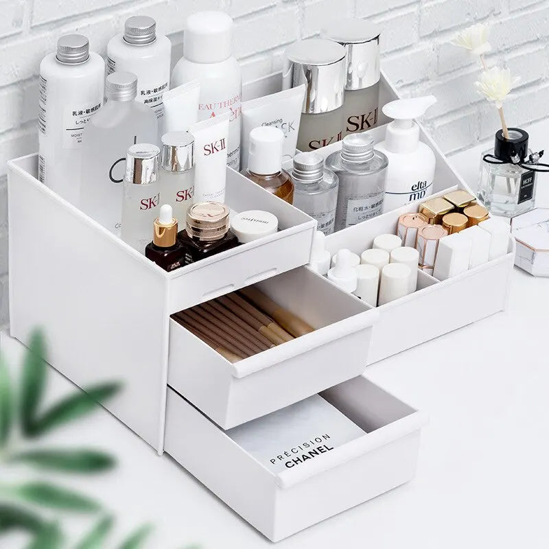 White Desktop Makeup Organizer with Storage Drawer