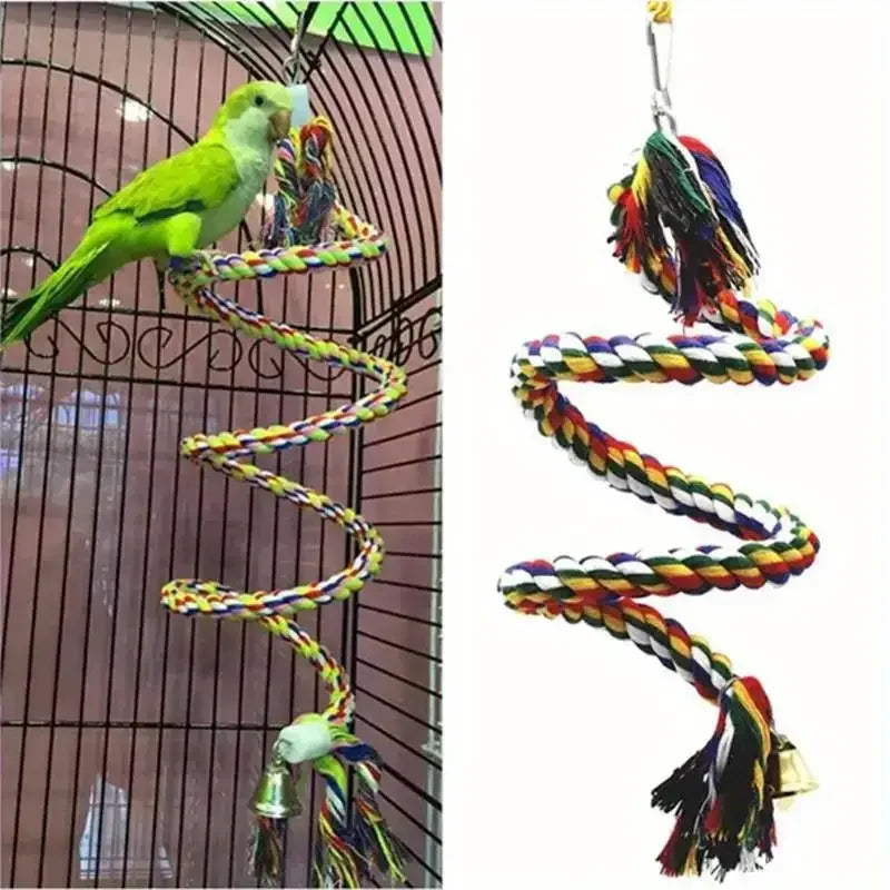 Colorful Braided Rope Parrot Swing & Bird Cage Toy