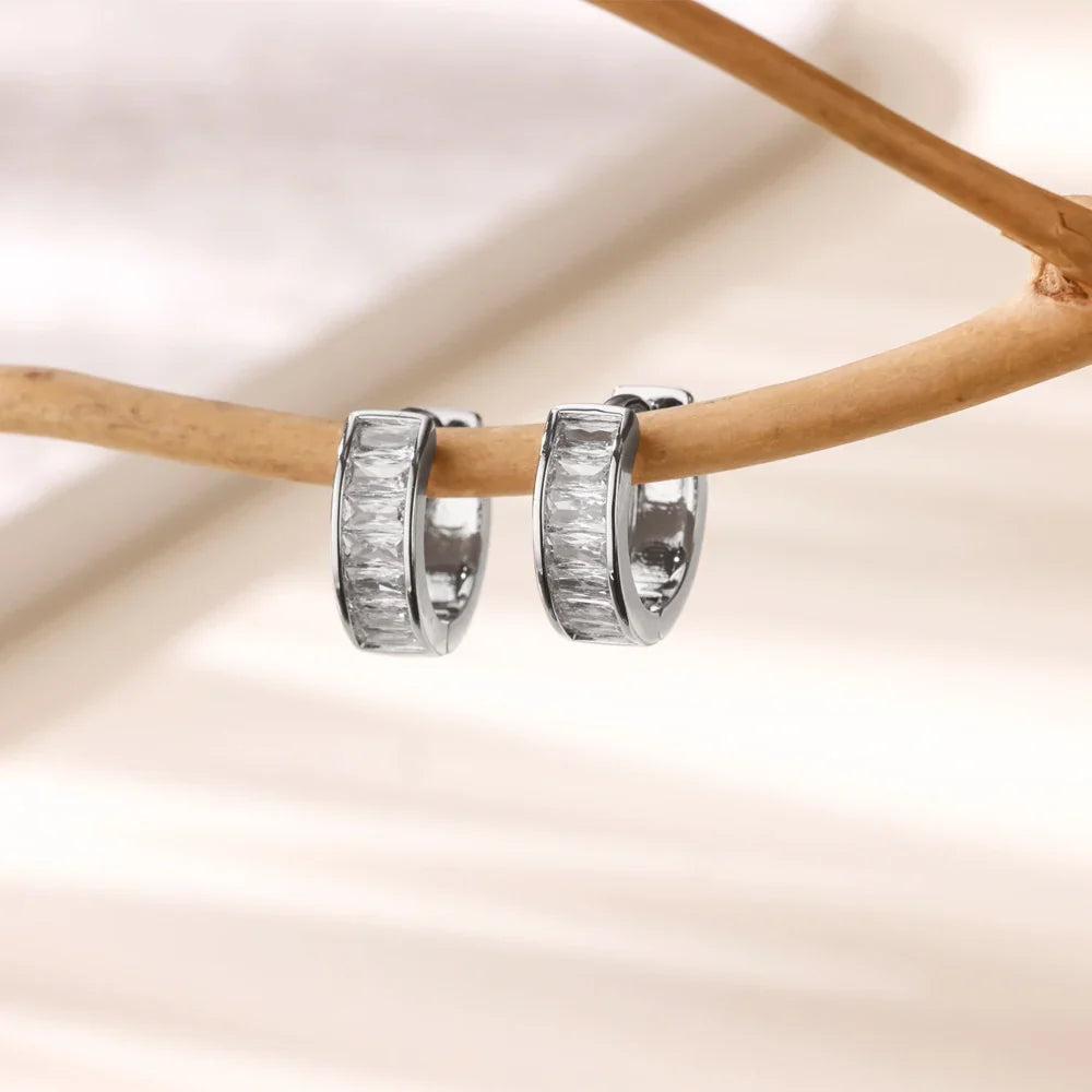 Gold-Tone Stainless Steel Cubic Zirconia Hoop Earrings