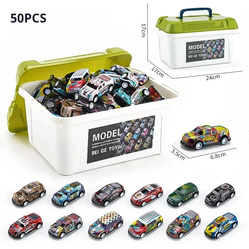 Mini Alloy Pull-Back Race Car Set with Storage Box
